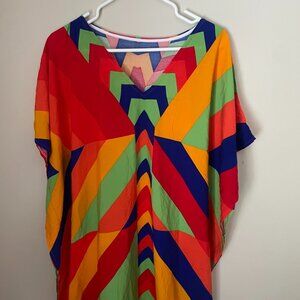 Colorful Geometric V-Neck Kaftan Dress